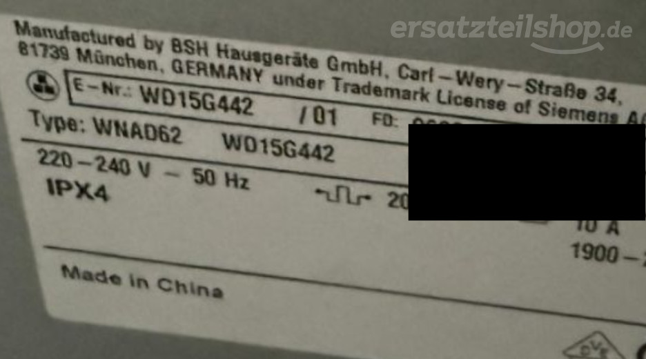 Typenschild Siemens WD15G442/01