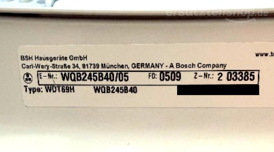 Typenschild Bosch WQB245B40/05
