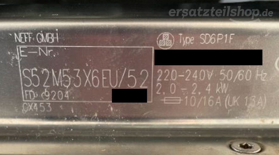 Typenschild Neff S52M53X6EU/52