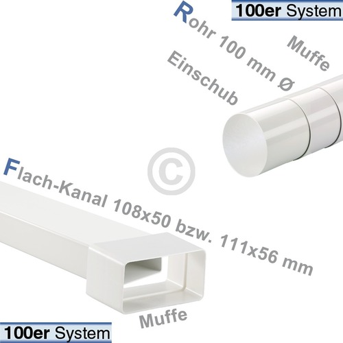 Flachkanalbogen 100erF Dalap 5251 90° horizontal beidseitig Muffe für 111x56mm