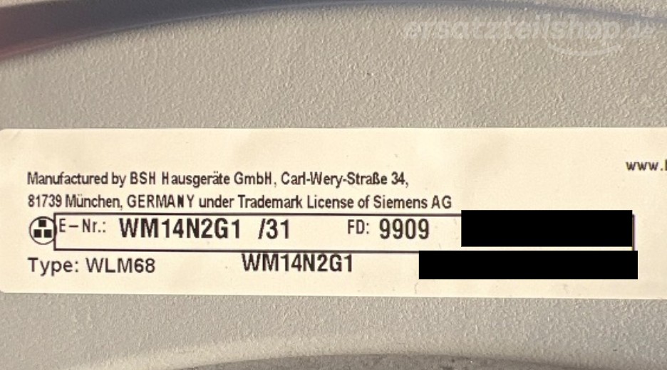 Typenschild Siemens WM14N2G1/31