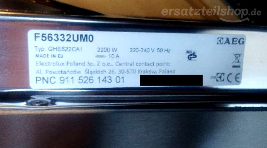 Typenschild AEG F56332UM0 91152614301