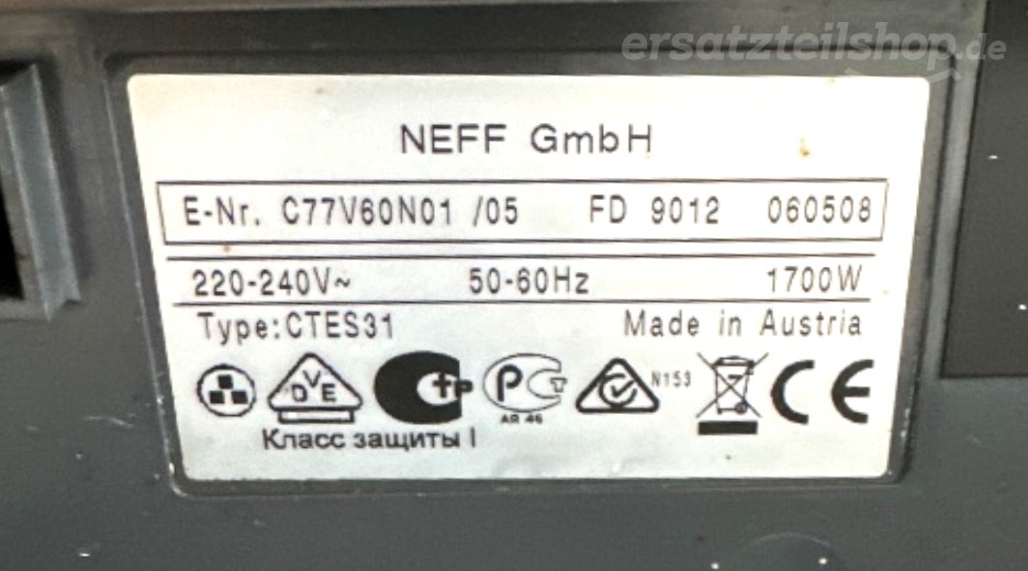 Typenschild Neff C77V60N01/05