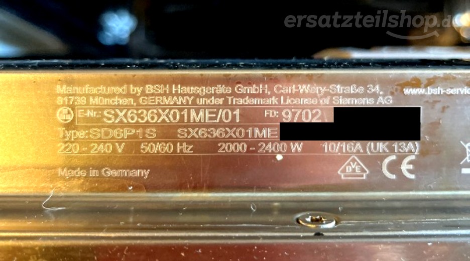 Typenschild Siemens SX636X01ME/01