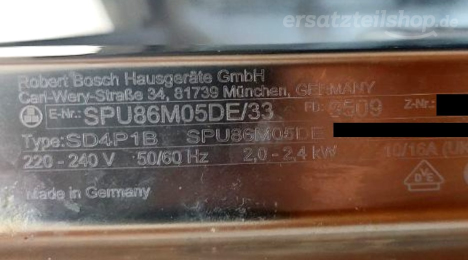 Typenschild Bosch SPU86M05DE/33