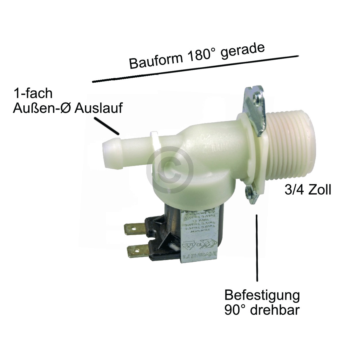 Magnetventil 1-fach 180° 11,5mmØ smeg 813050254 für Geschirrspüler