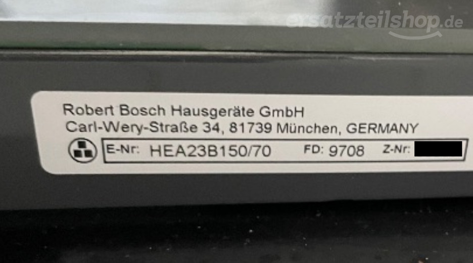 Typenschild Bosch HEA23B150/70