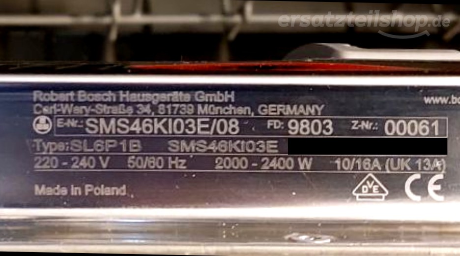 Typenschild Bosch SMS46KI03E/08