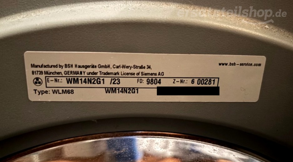 Typenschild Siemens WM14N2G1/23