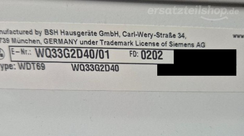 Typenschild Siemens WQ33G2D40/01