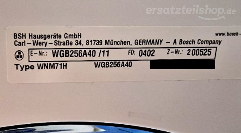 Typenschild Bosch WGB256A40/11
