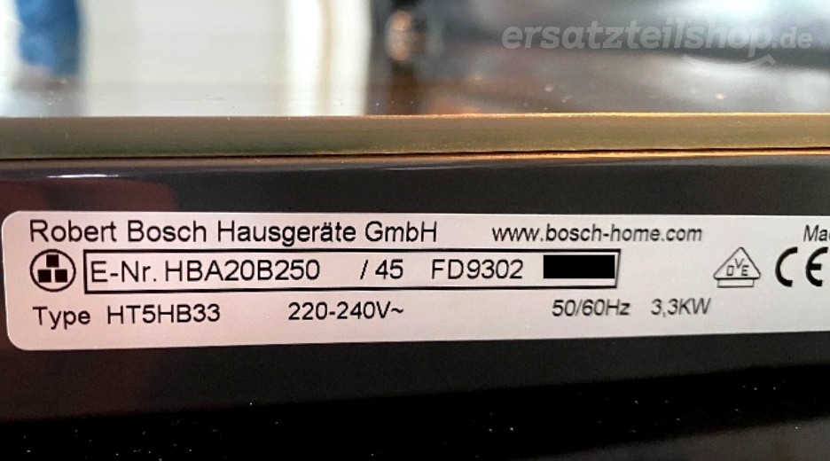 Typenschild Bosch HBA20B250/45