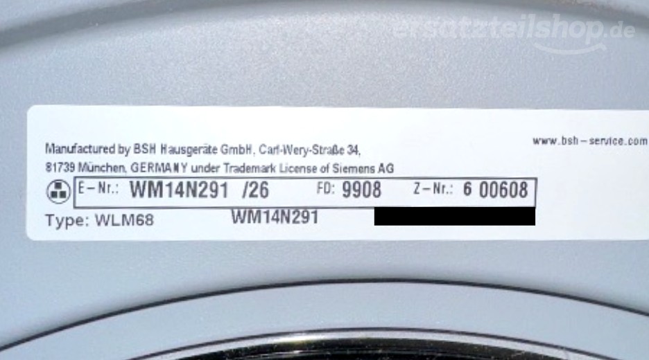 Typenschild Siemens WM14N291/25