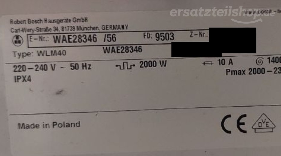 Typenschild Bosch WAE28346/56