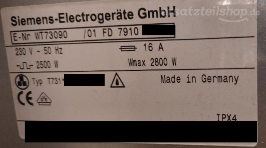 Typenschild Siemens Extraklasse Champion WT73090/01