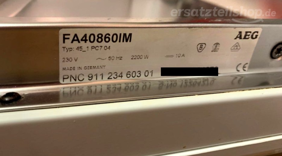 Typenschild AEG FAV40860IM 91123460301