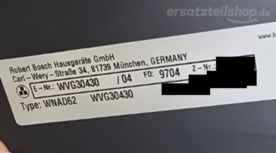 Typenschild Bosch WVG30430/04