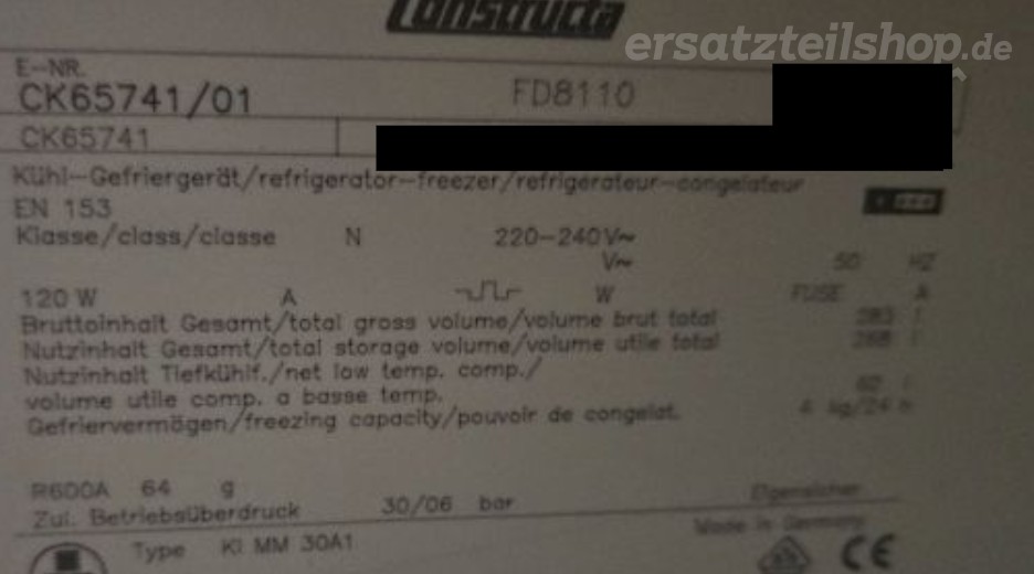 Typenschild Constructa CK65741/01