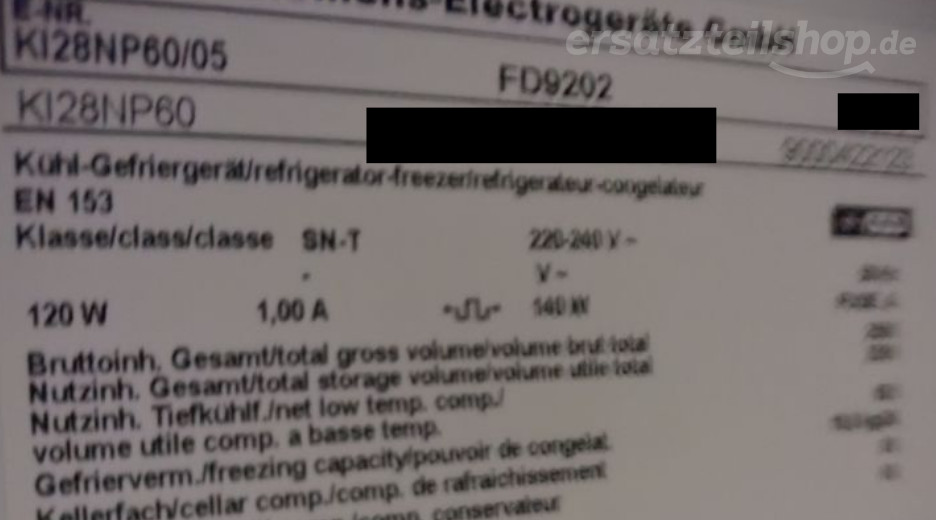 Typenschild Siemens KI28NP60/05