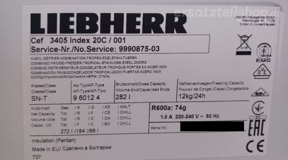 Typenschild Miele K 35473 iD K35473ID