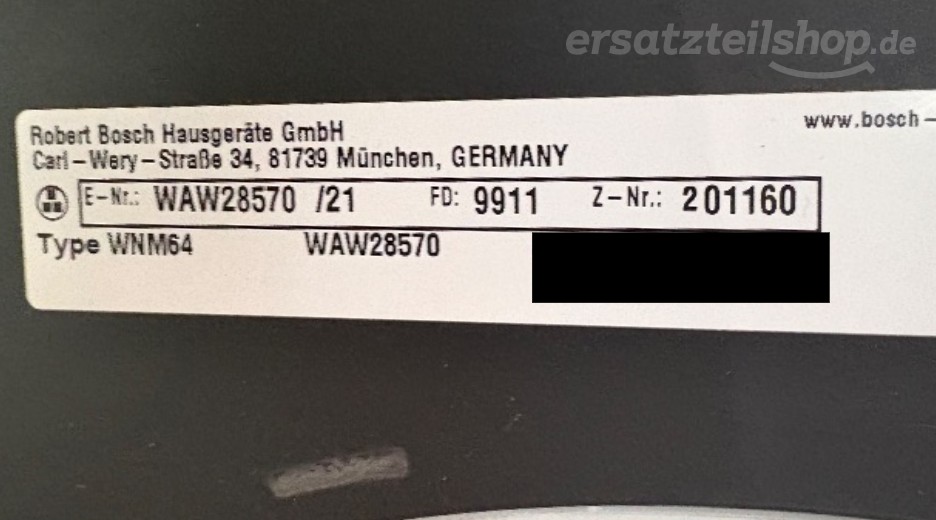 Typenschild Bosch WAW28570/21