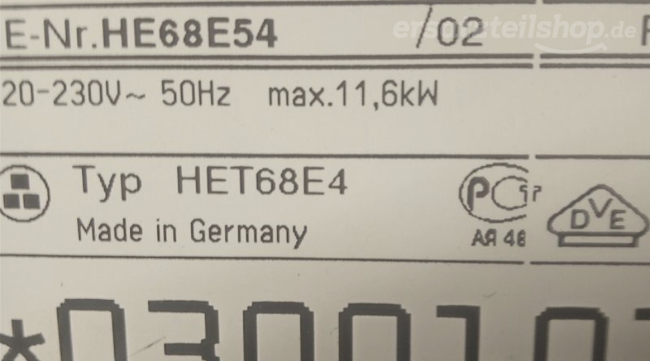 Typenschild Siemens S 2001 HE68E54/02