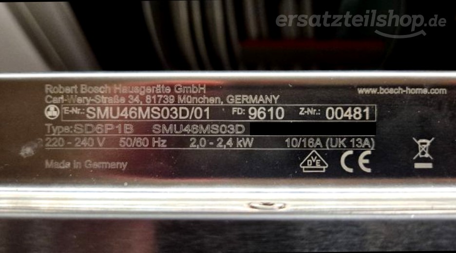 Typenschild Bosch SMU46MS03D/01