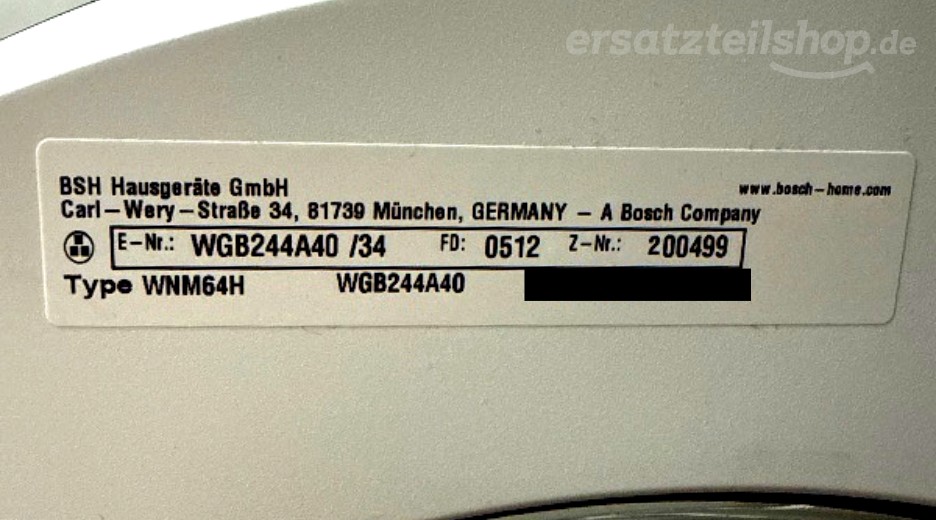 Typenschild Bosch WGB244A40/34