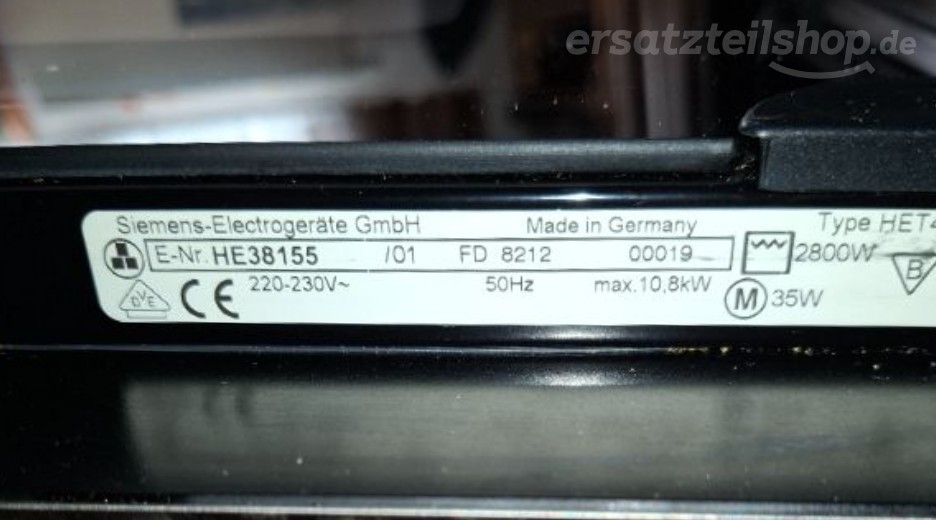 Typenschild Siemens HE38155/01
