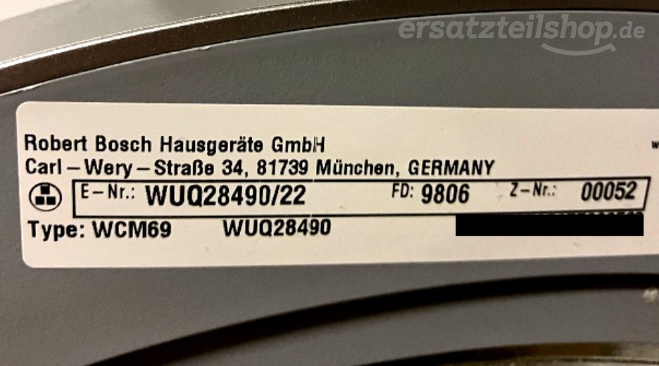 Typenschild Bosch WUQ28490/22