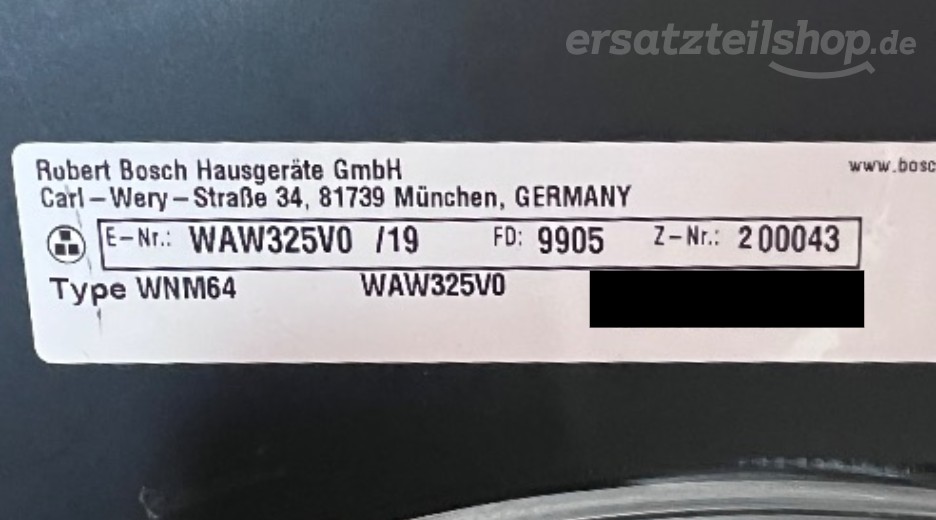 Typenschild Bosch WAW325V0/19