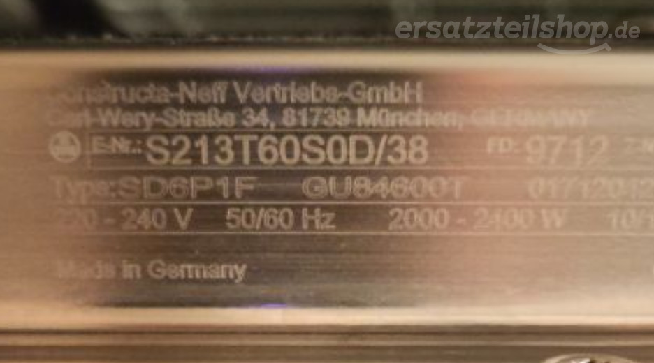 Typenschild Neff S213T60S0D/38