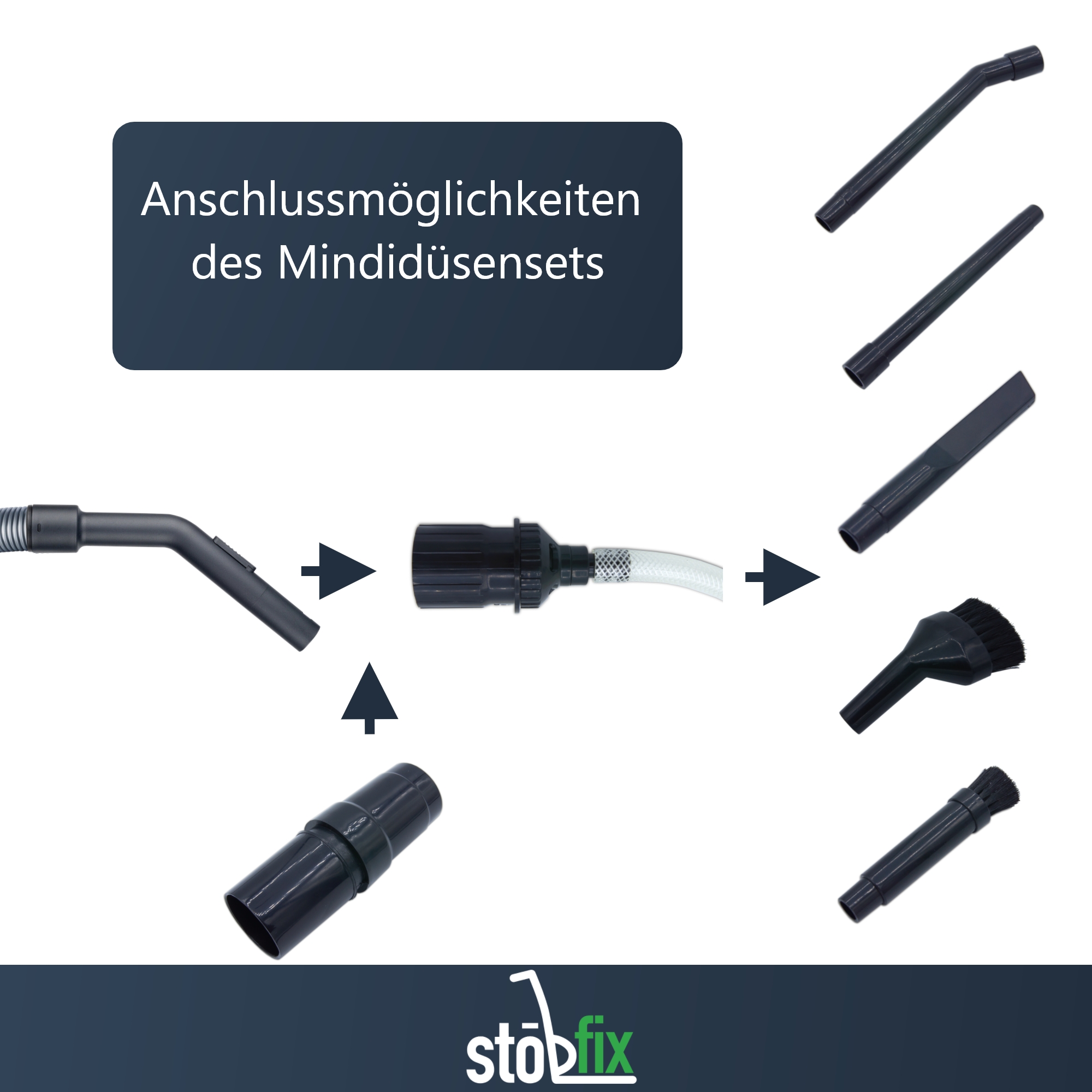 Mikrodüsenset Staubsauger 32/35 mm - Zubehörset für Detailreinigung (z.B. PC oder Auto) - 8-teiliges Mini Düsenset - flexibel einsetzbar