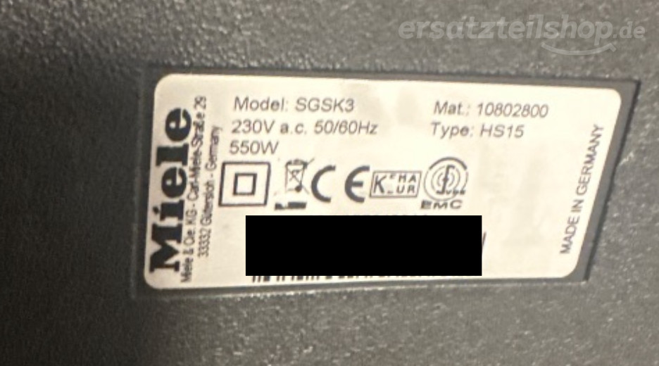 Ersatzteile Miele SGSK3 SGSK3 Typenschild Miele SGSK3 SGSK3