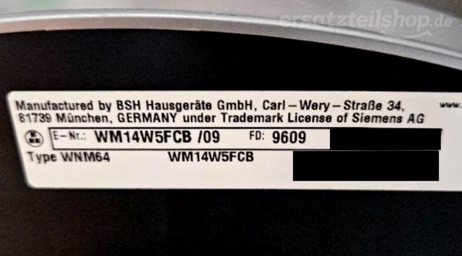 Typenschild Siemens WM14W5FCB/09