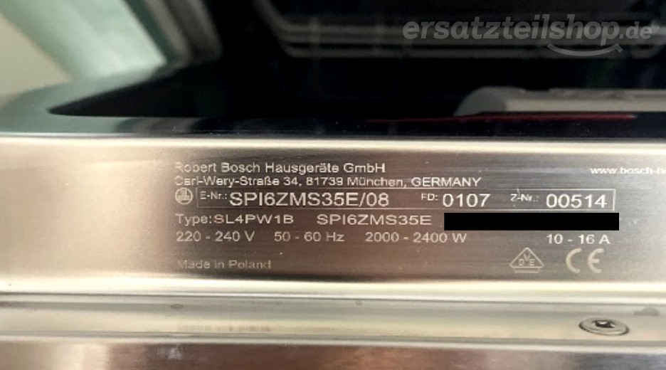Typenschild Bosch SPI6ZMS35E/08