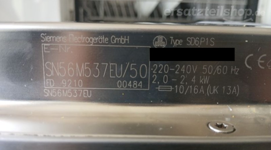 Typenschild Siemens SN56M537EU/50