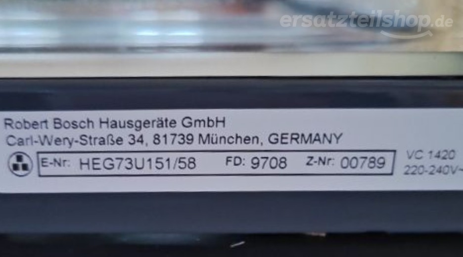 Typenschild Bosch  HEG73U151/58