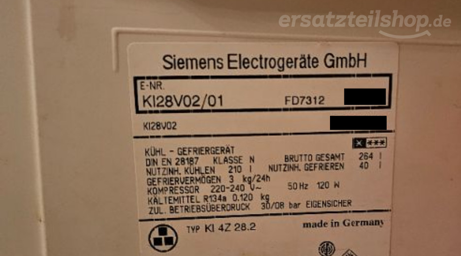 Typenschild Siemens KI28V02/01