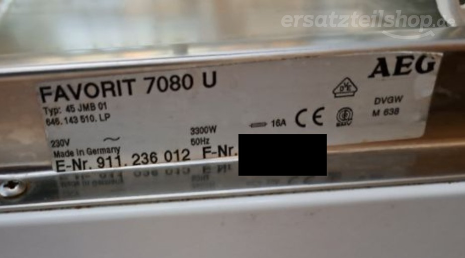 Typenschild AEG FAV7080 U-D 91123601200