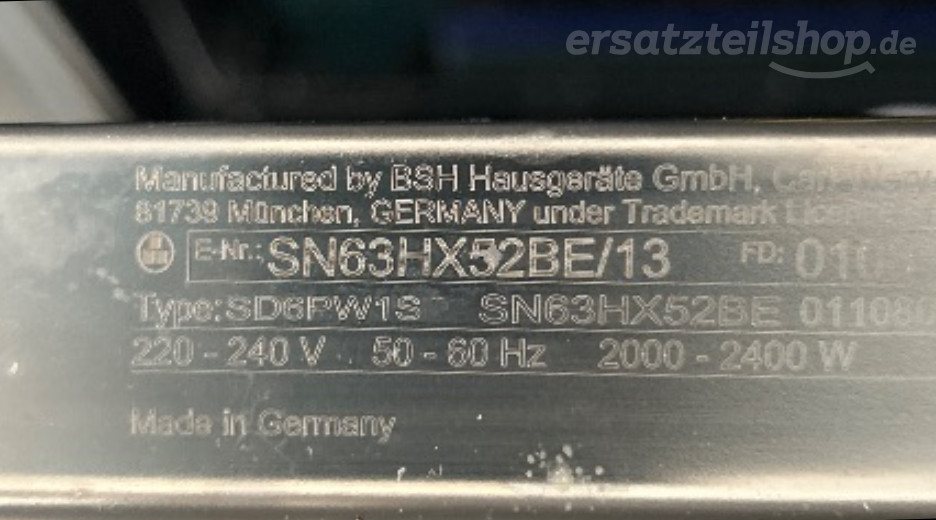 Typenschild Siemens SN63HX52BE/13 
