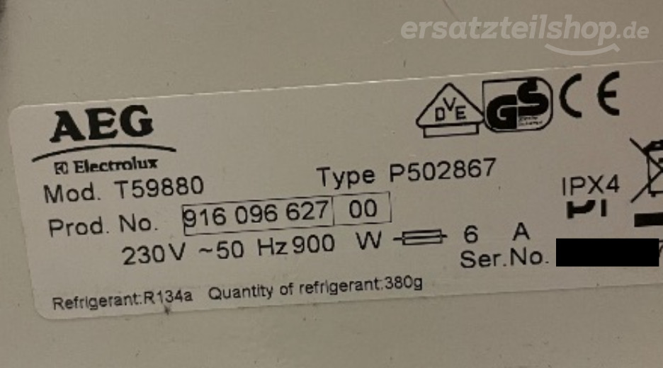 Typenschild AEG T59880 91609662700