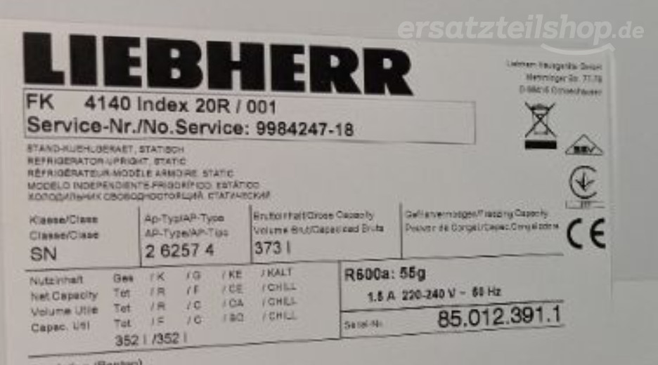 Typenschild Liebherr FK 4140-20R 998424718