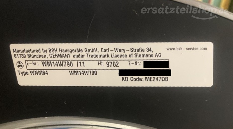 Typenschild Siemens WM14W790/11