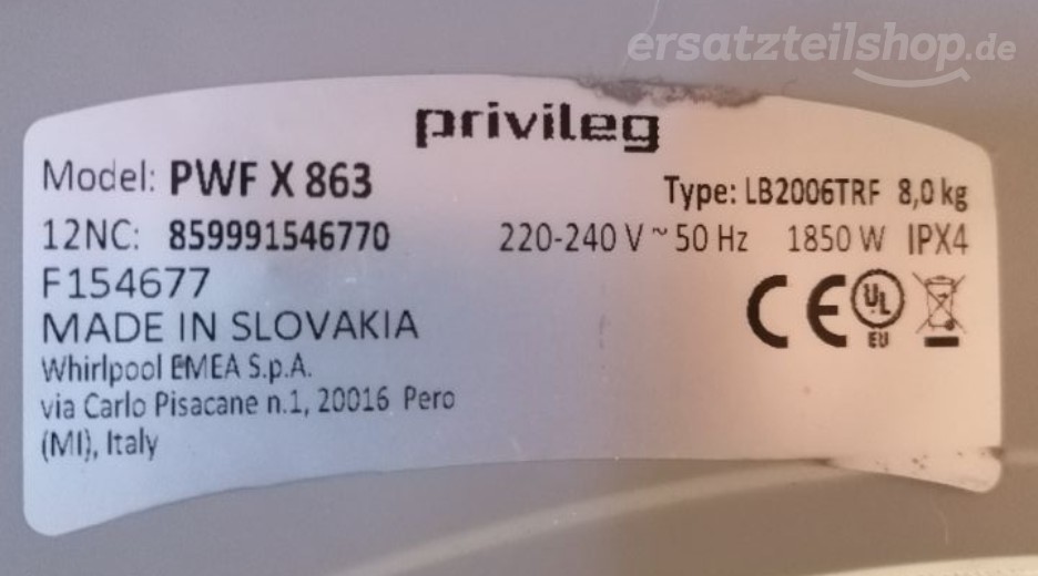 Typenschild Whirlpool PWFX863 61056760097