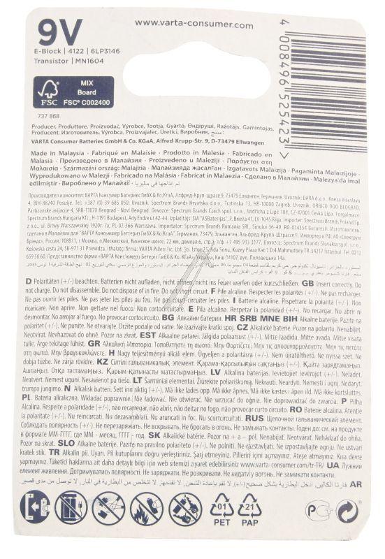 VARTA 9V-Blockbatterie Longlife für Mikrowelle 4122101411 Alkaline-Batterie