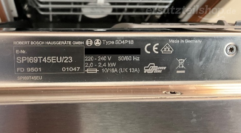 Typenschild Bosch SPI69T45EU/23