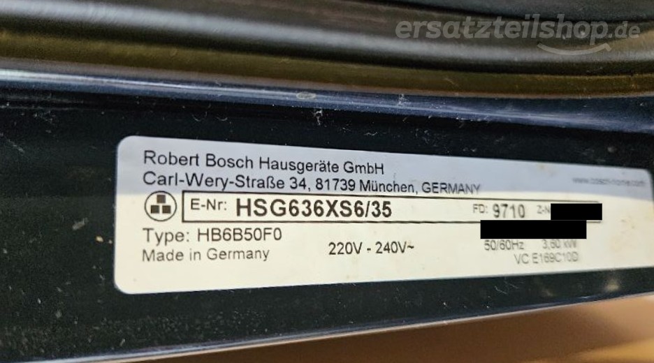 Typenschild Bosch HSG636XS6/35