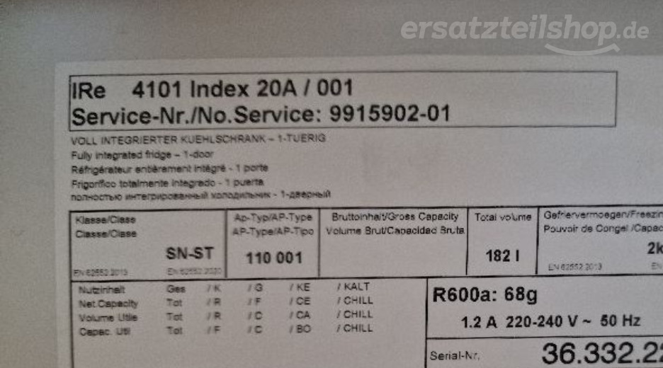 Typenschild Liebherr IRe 4101-20A 991590201