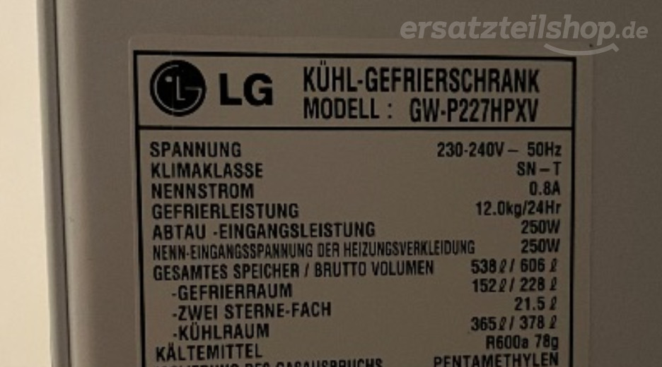 Typenschild LG GW-P227HPXV.APVQLGD GW-P227HPXV.APVQLGD